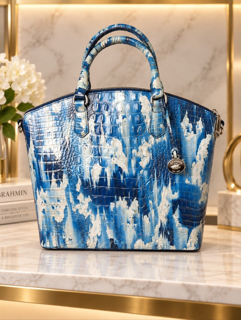 Brahmin Blue and White Duxbury Satchel